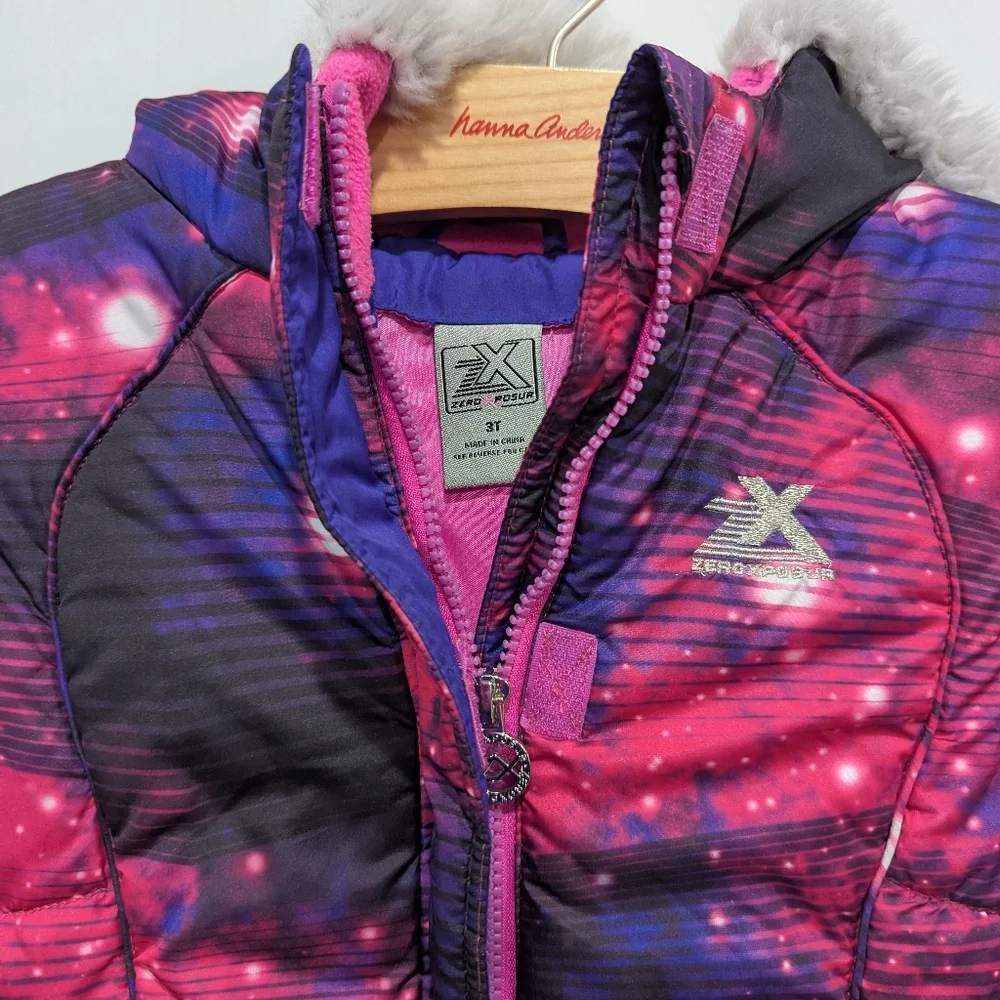ZeroXposur Pink Purple Stars Galaxy Winter Puffer Coat Jacket Parka Kid Girls 3T